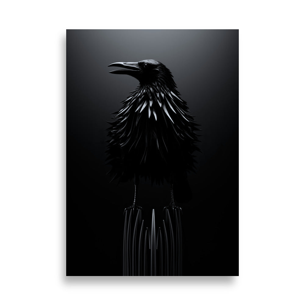 Metalline Crow AI Art Print - Black Crow with Metallic Sheen Merging with Ferrofluid - PosterPainter.com Exclusive