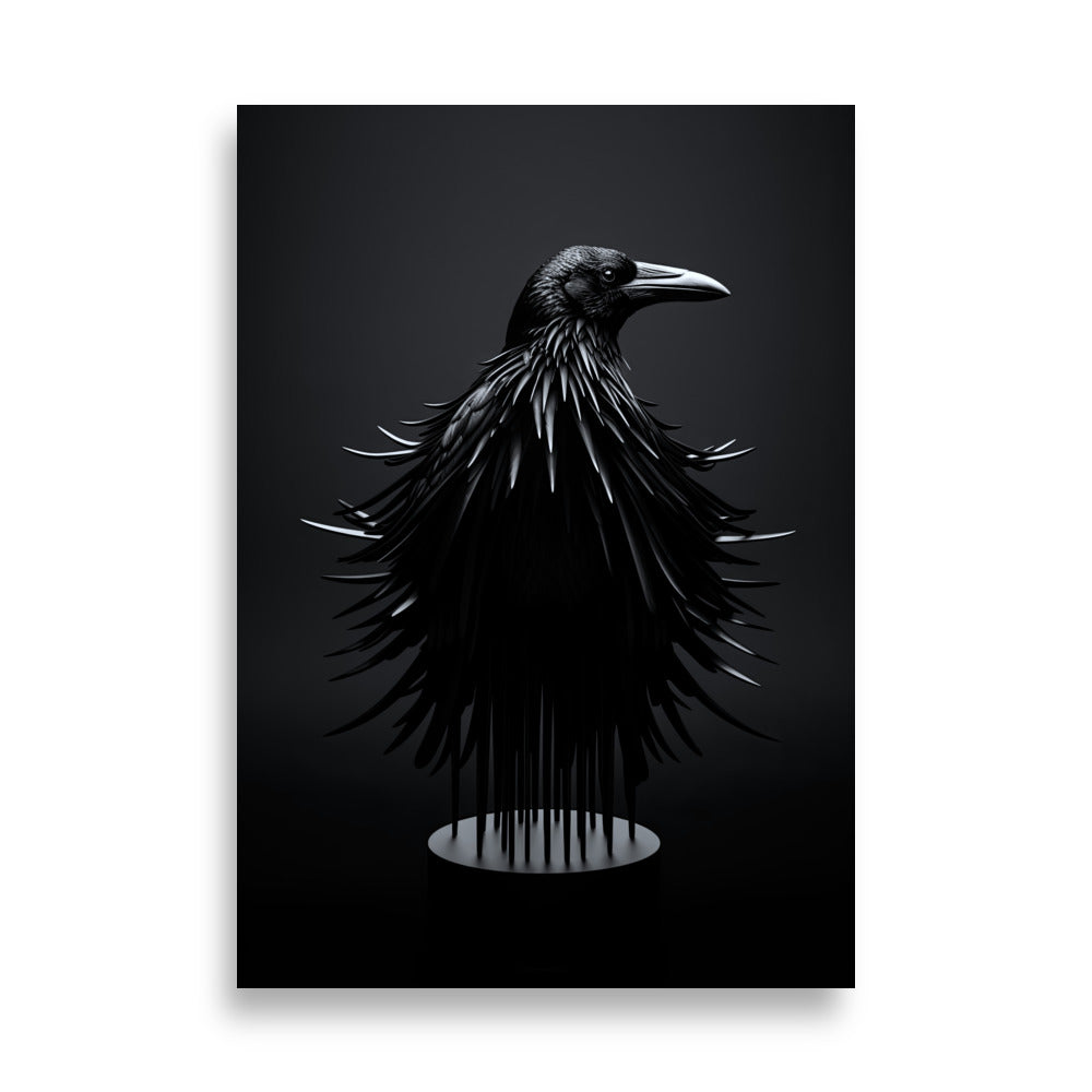 Magnetic Avian AI Art Print - Black Crow with Mesmerizing Magnetic Patterns Merging with Ferrofluid - PosterPainter.com Exclusive