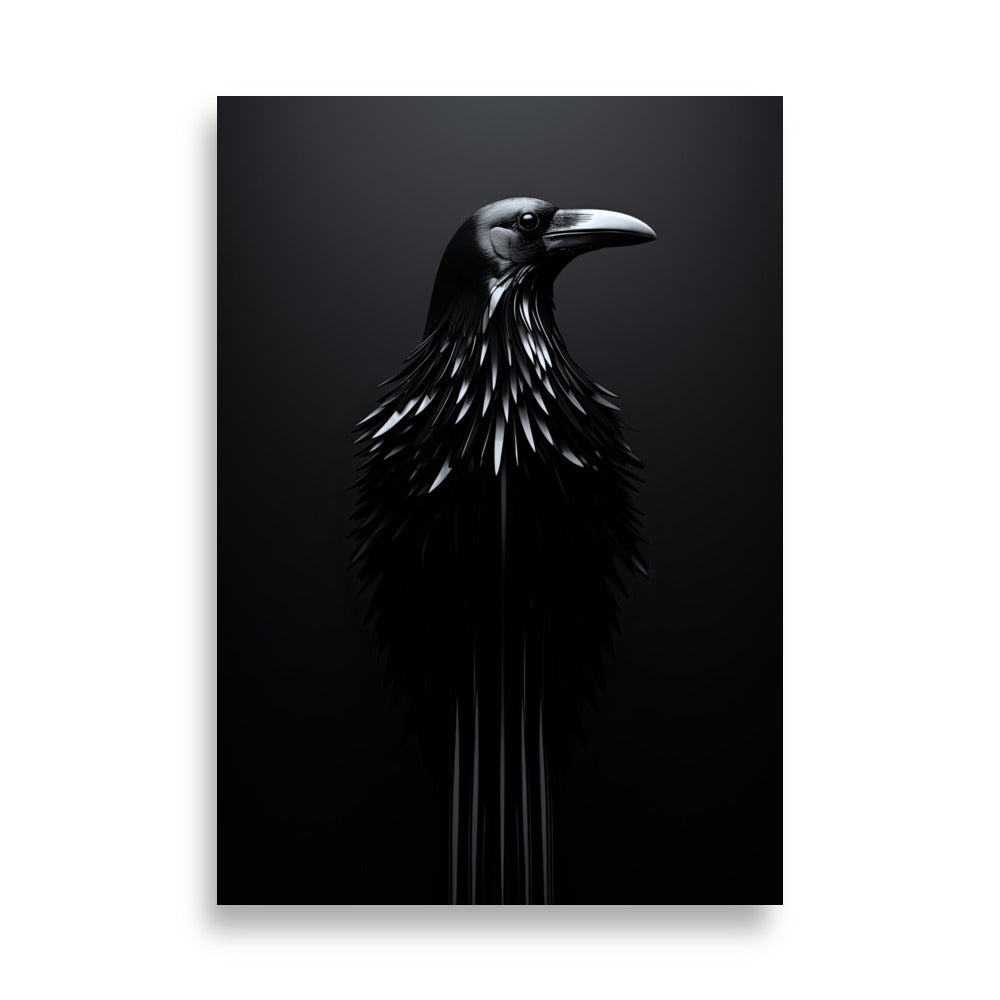 Shadowed Alchemy AI Art Print - Black Crow amidst Swirling and Shimmering Ferrofluid - PosterPainter.com Exclusive