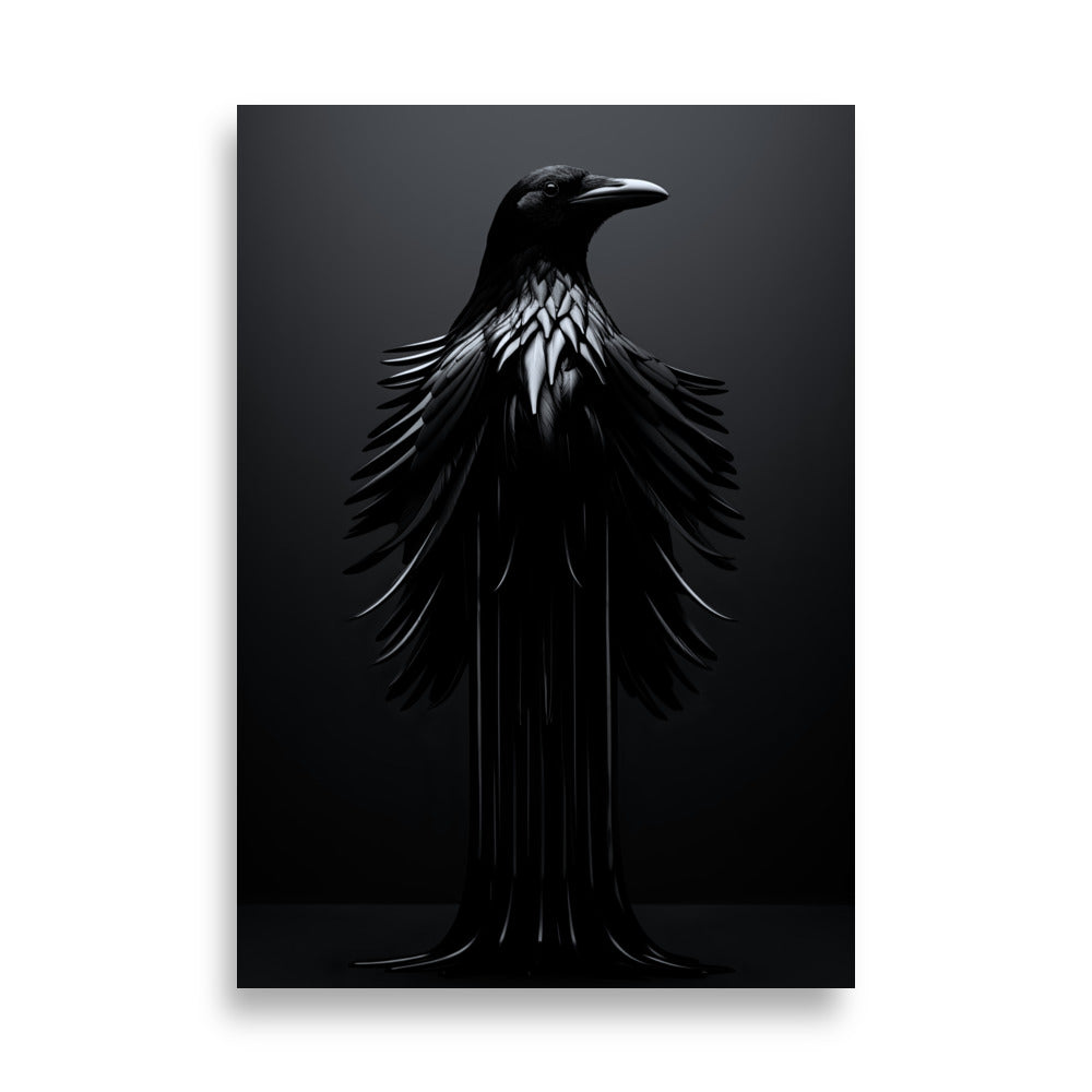 Morphic Corvus AI Art Print - Black Crow Undergoing Surrealistic Metamorphosis with Ferrofluid - PosterPainter.com Exclusive