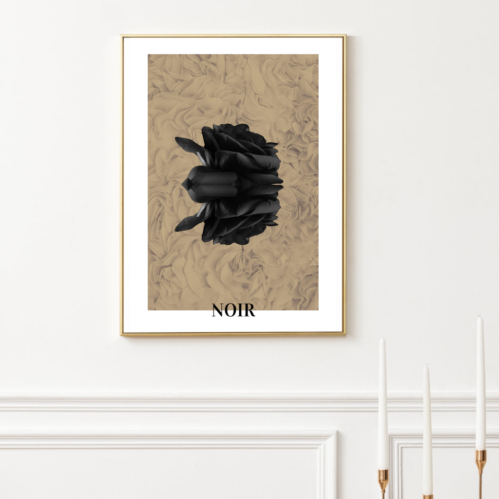 Noir Rose Art Print - Black Rose on Luxurious Beige Background