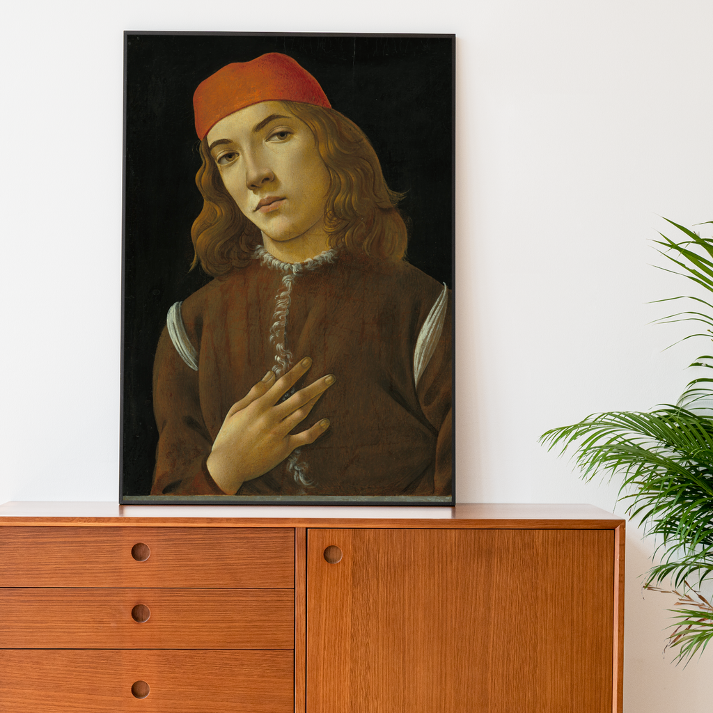 Fine Art Print: 'Portrait of a Youth' by Sandro Botticelli - A captivating portrayal of a young individual with intricate details and a serene expression.