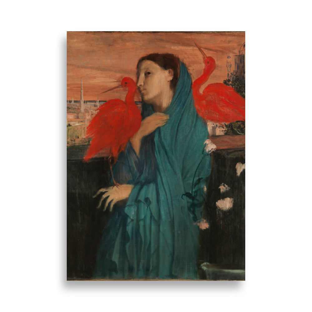 Fine Art Print: 'Young Woman with Ibis' - A captivating portrait of a young woman with an ibis bird.