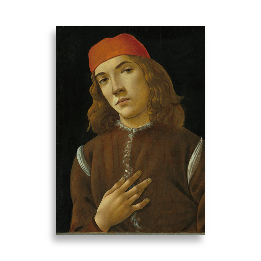 Fine Art Print: 'Portrait of a Youth' by Sandro Botticelli - A captivating portrayal of a young individual with intricate details and a serene expression.