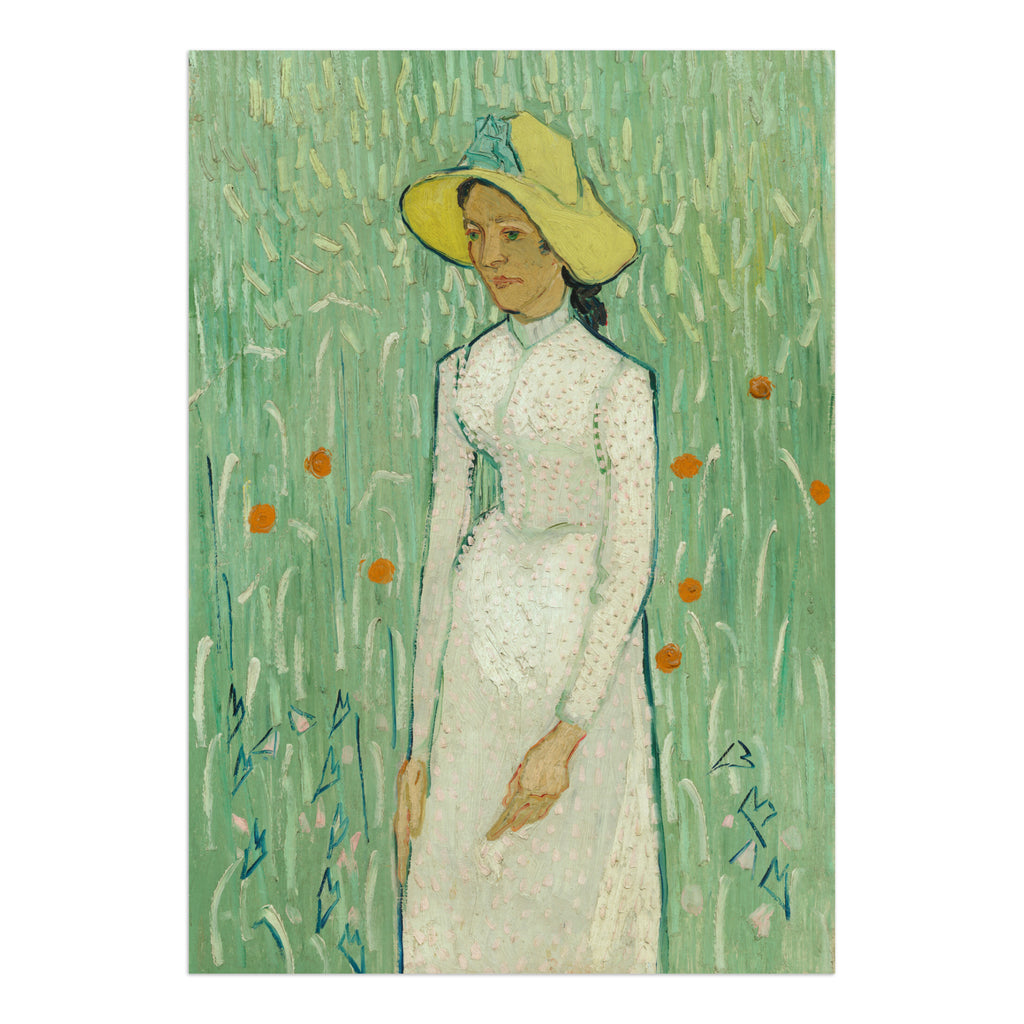 Girl in White' by Vincent van Gogh - A captivating depiction of a girl wearing a white dress against a vibrant backdrop.